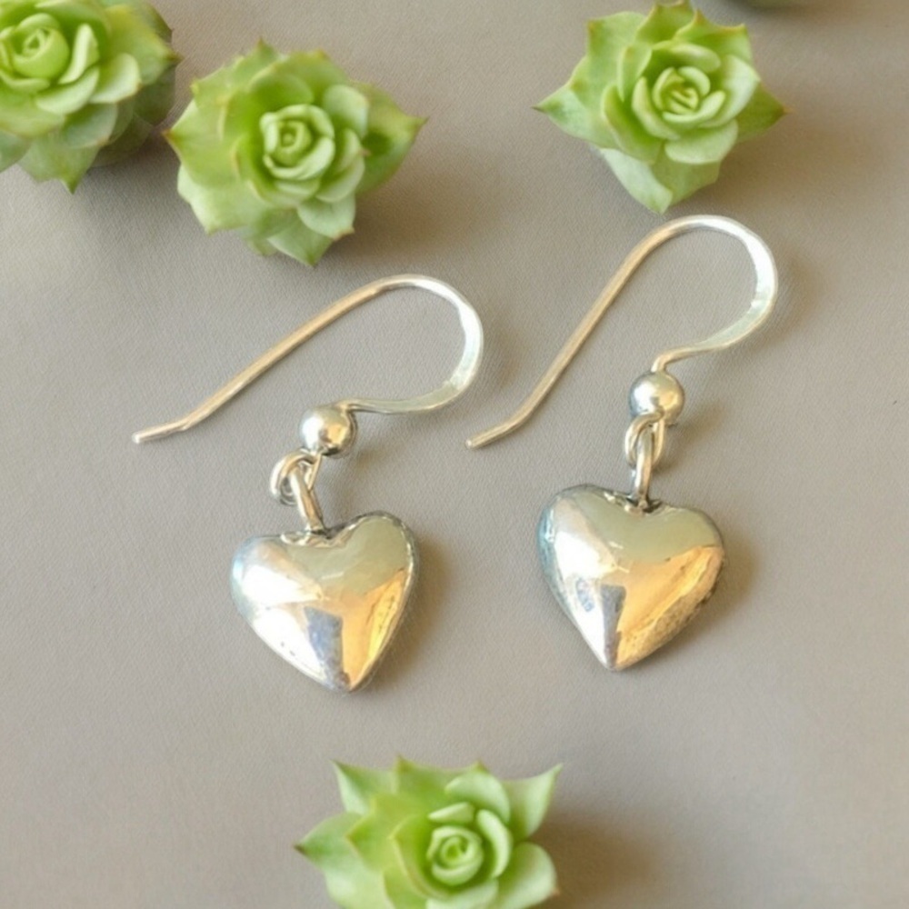 Sterling Silver Puffed Heart‎ Earrings